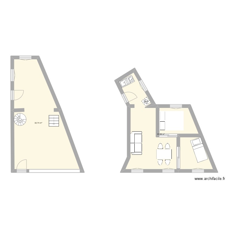 titre. Plan de 2 pièces et 64 m2