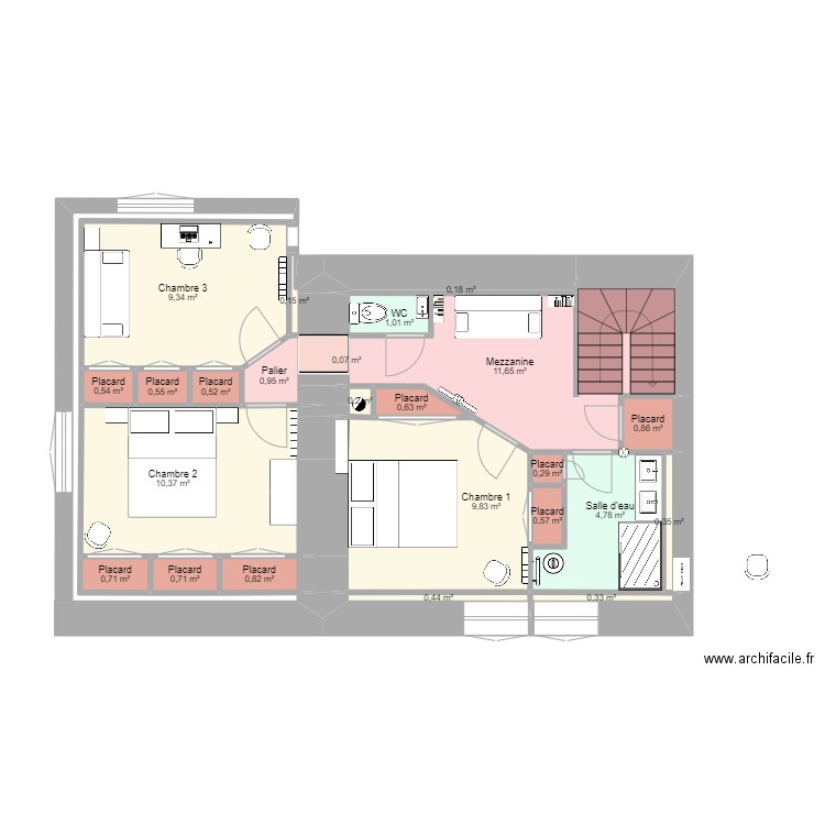 Etage 7 juin 2022. Plan de 24 pièces et 56 m2