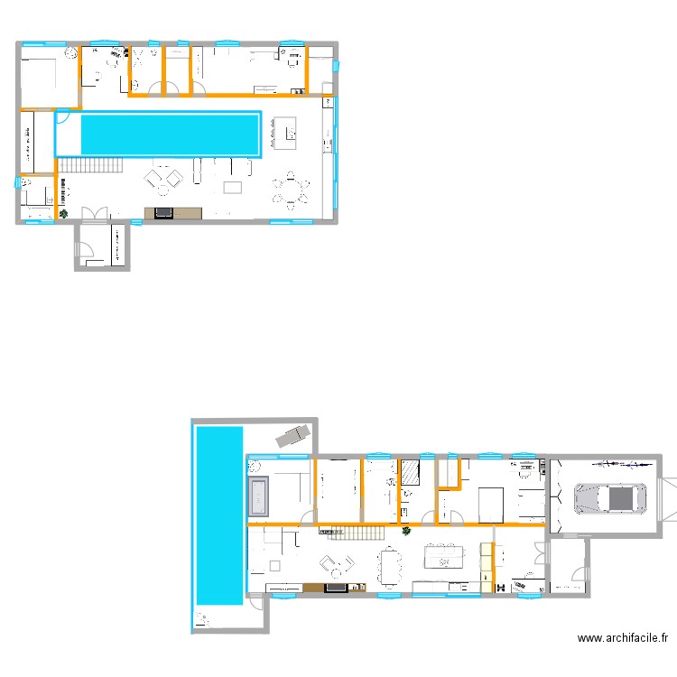 en T. Plan de 1 pièce et 170 m2