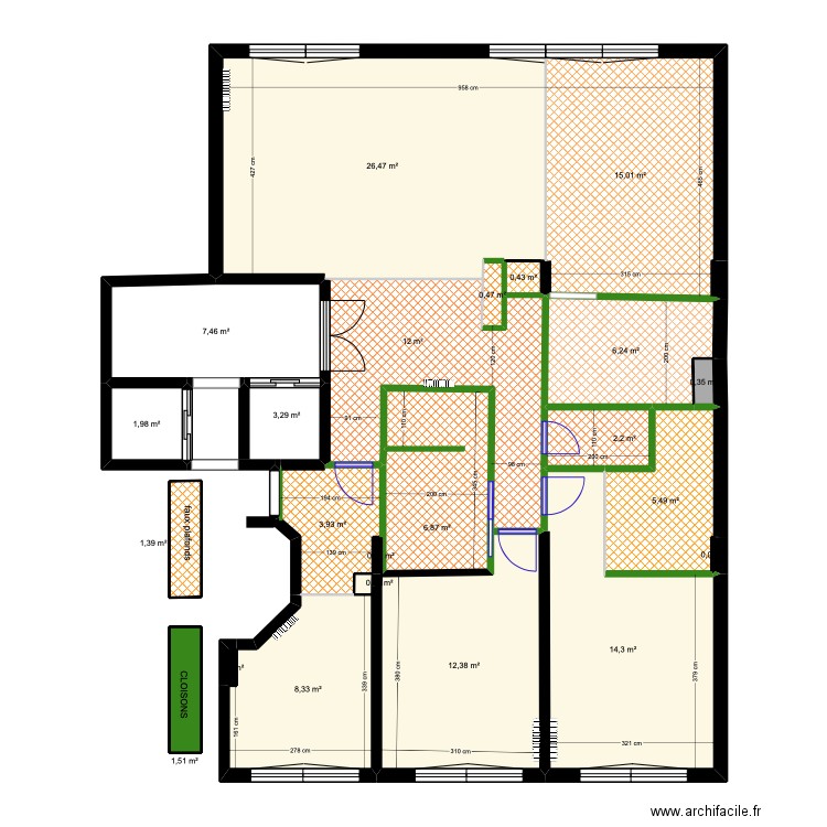 PLAN CLOISONS + F. plafonds. Matthieu. Plan de 23 pièces et 130 m2