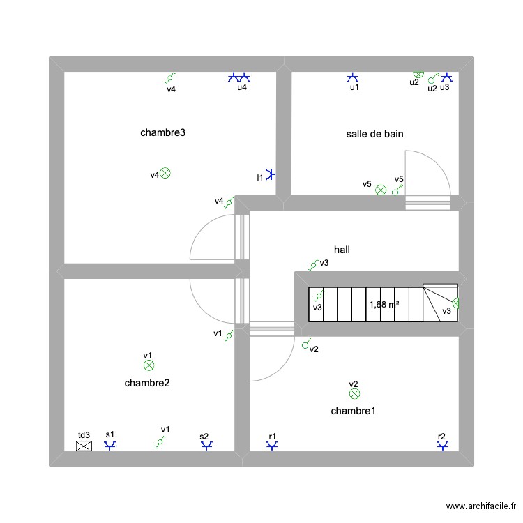 irch bf étage. Plan de 6 pièces et 42 m2