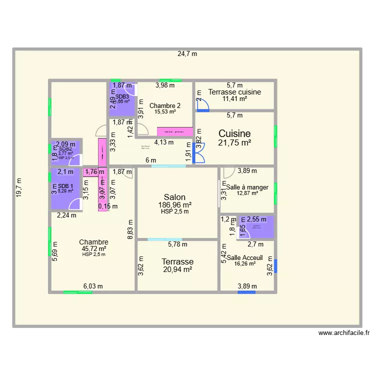 MY1. Plan de 13  et 664 m²