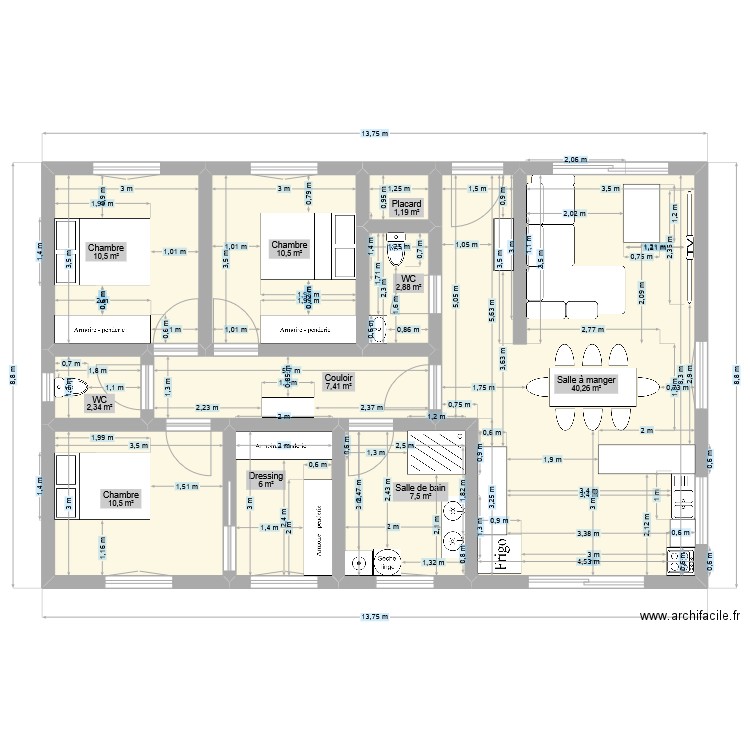 Location meuble. Plan de 10 pièces et 99 m2