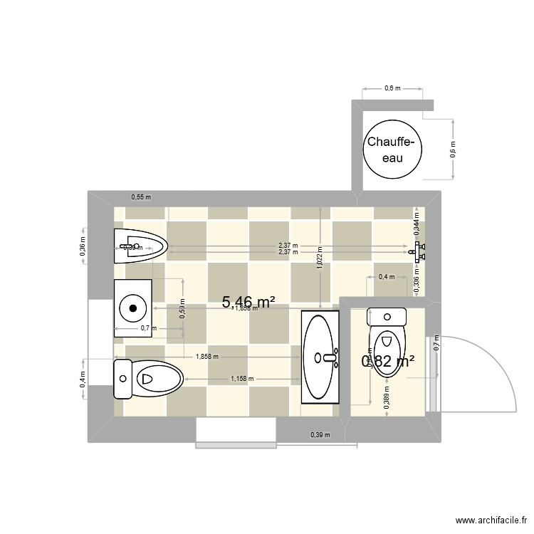 degironde1. Plan de 2 pièces et 6 m2