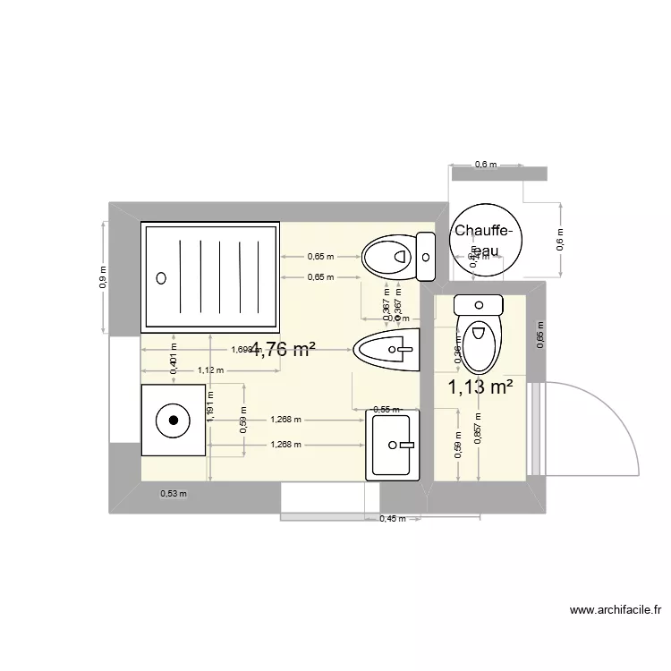 degironde1. Plan de 2 pièces et 6 m²