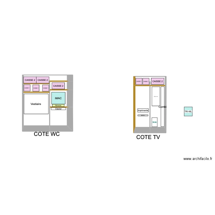 PLACARD COTE WC. Plan de 9 pièces et 7 m2