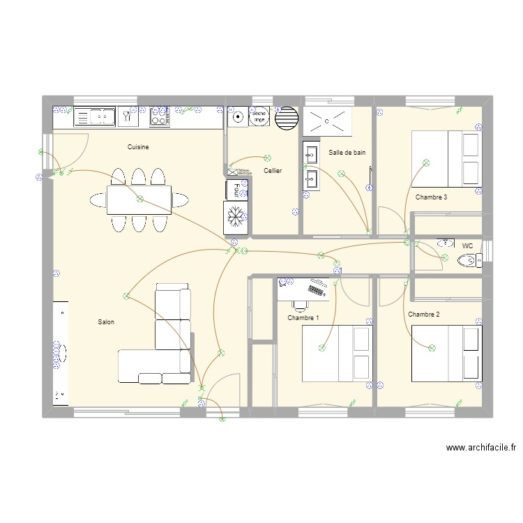 Abassie. Plan de 13 pièces et 97 m2