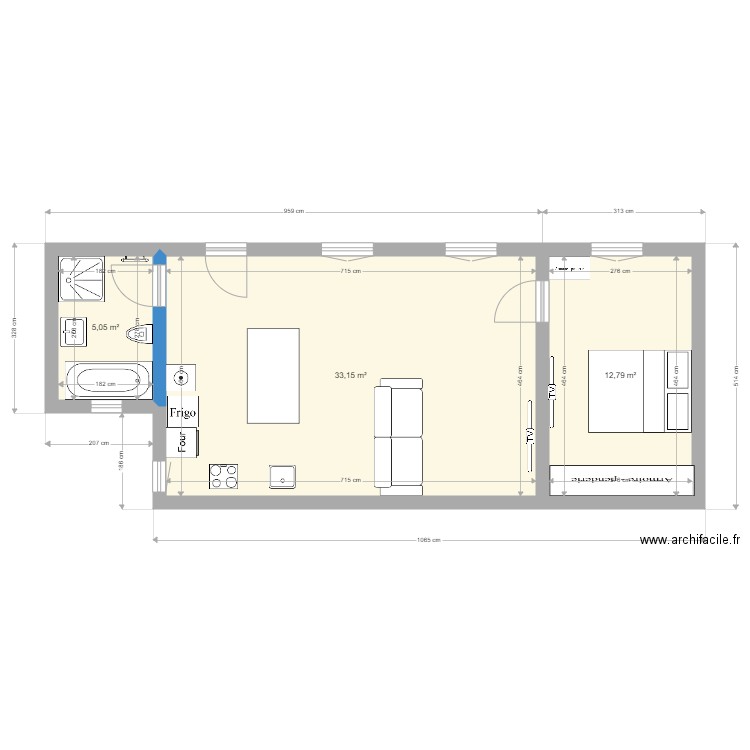 Zsofia utca. Plan de 3 pièces et 51 m2