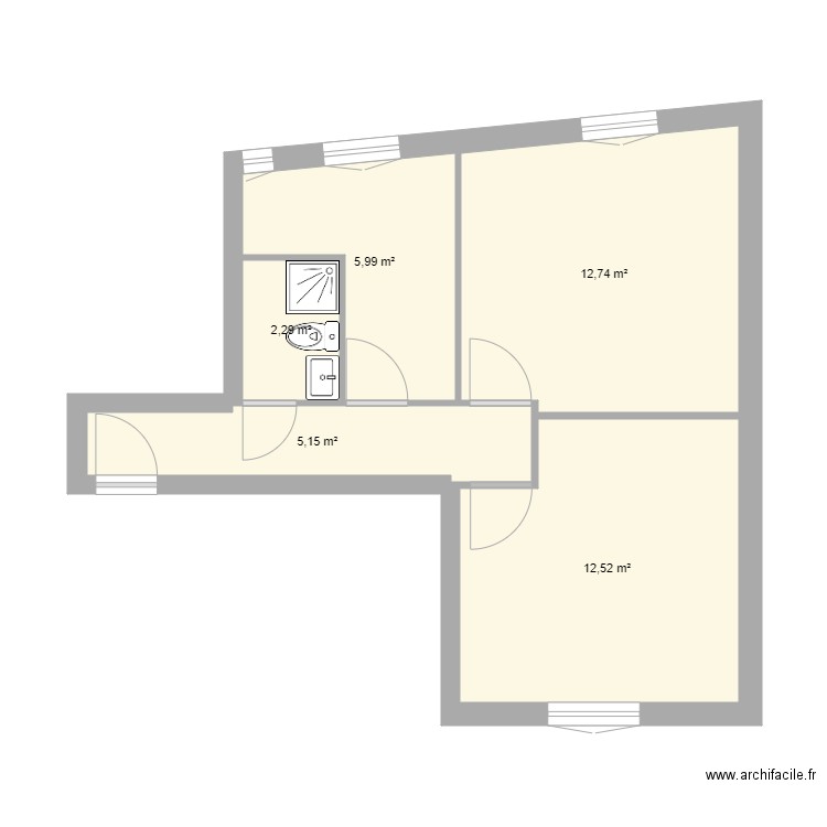 Existant. Plan de 5 pièces et 39 m2