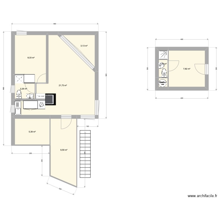 Chalet V2. Plan de 9 pièces et 60 m2