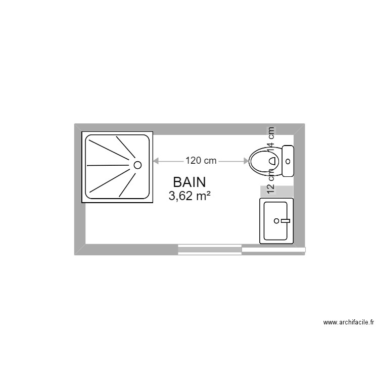 SALLE BAIN. Plan de 1 pièce et 4 m2