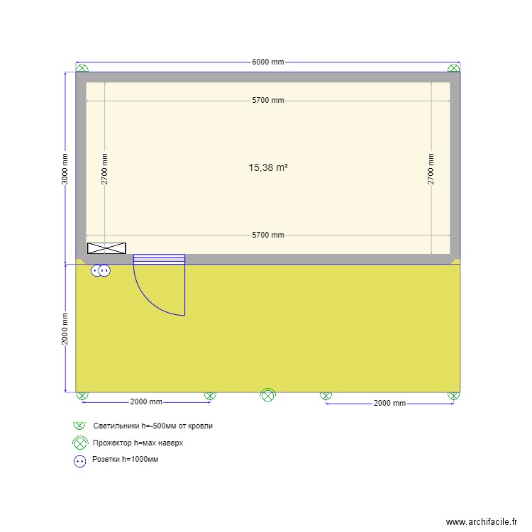 Крым светильники. Plan de 2 pièces et 26 m2