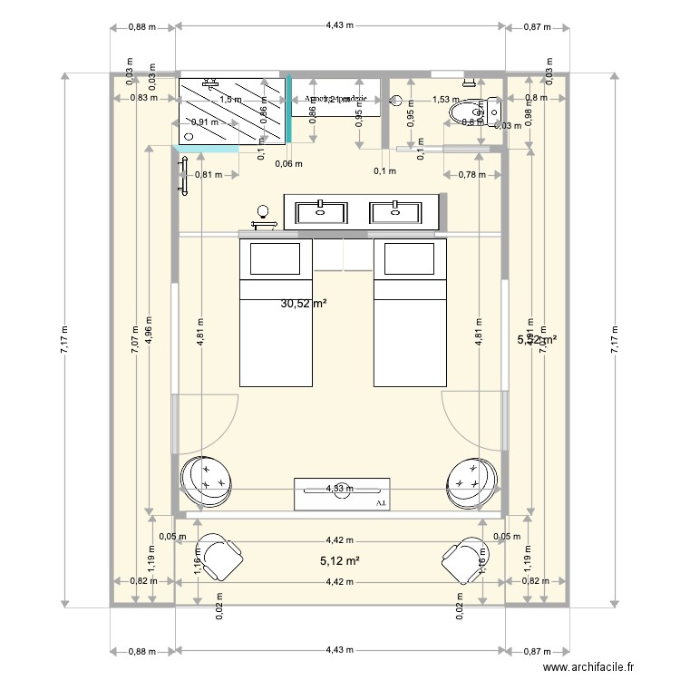 Bungalow con terraza Balaustrada. Plan de 0 pièce et 0 m2