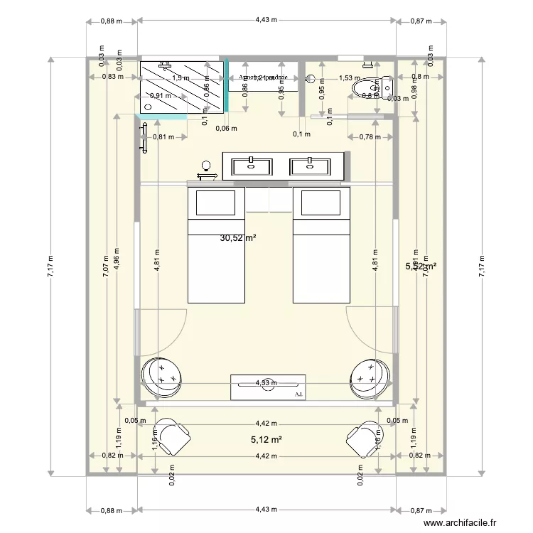 Bungalow con terraza Balaustrada. Plan de 