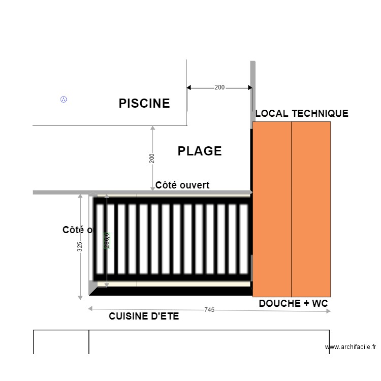 POOL HOUSE vue dessus v2. Plan de 3 pièces et 23 m2