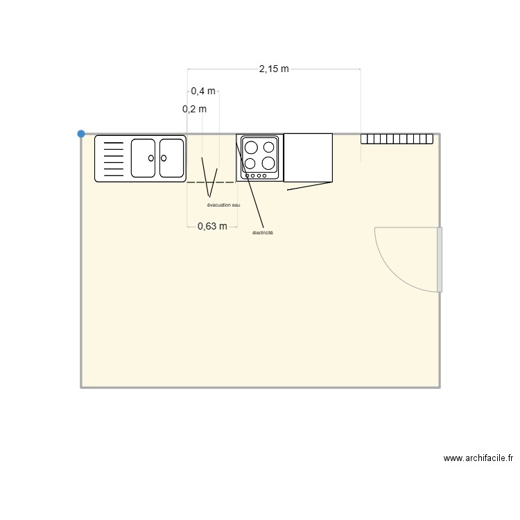 CUISINE A PAPI. Plan de 1 pièce et 14 m2
