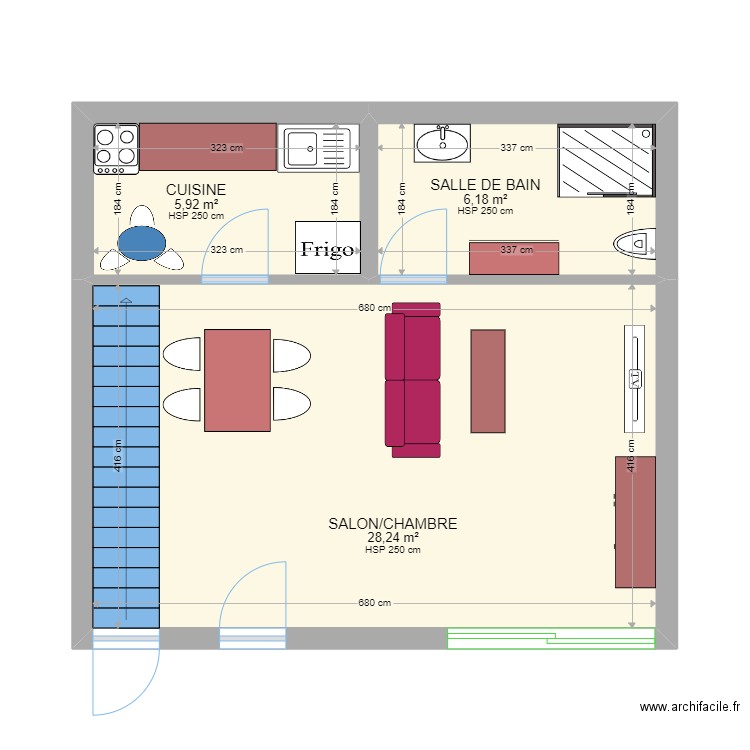 appartement maison. Plan de 3 pièces et 40 m2