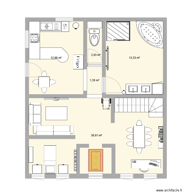 e33. Plan de 5 pièces et 60 m2