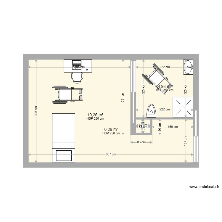 CHAMBRE PIERRE. Plan de 3 pièces et 25 m2