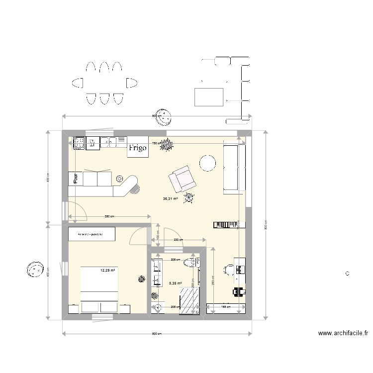 Maison 60m². Plan de 3 pièces et 54 m2