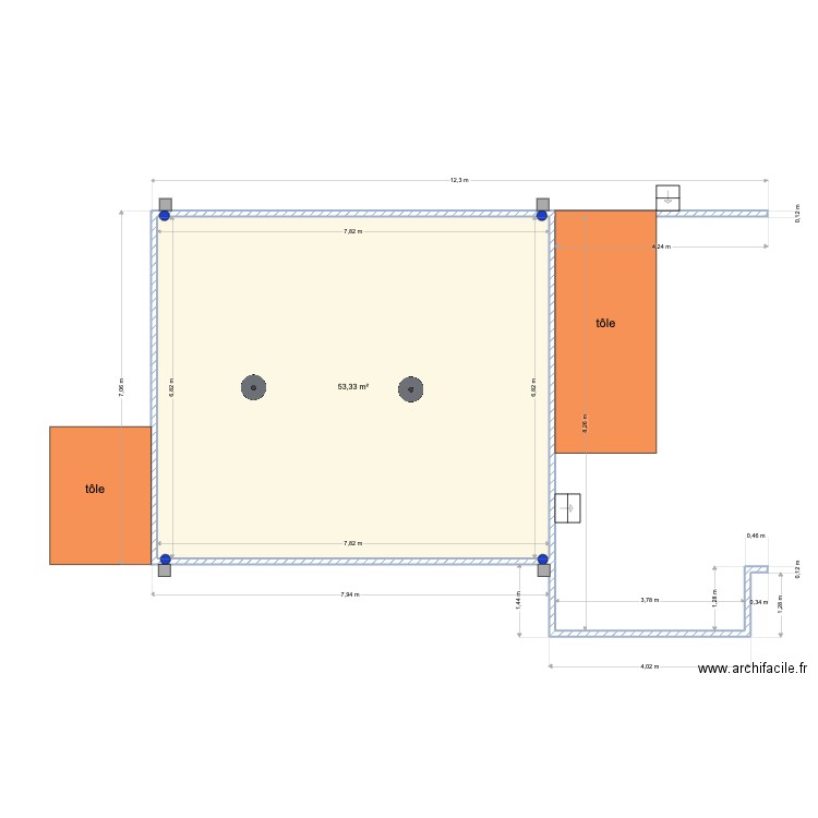 opt  data center local GE. Plan de 1 pièce et 53 m2