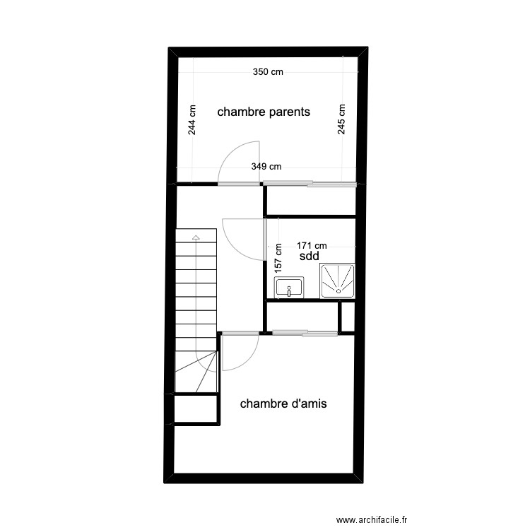 bartin etage projeté. Plan de 3 pièces et 27 m2