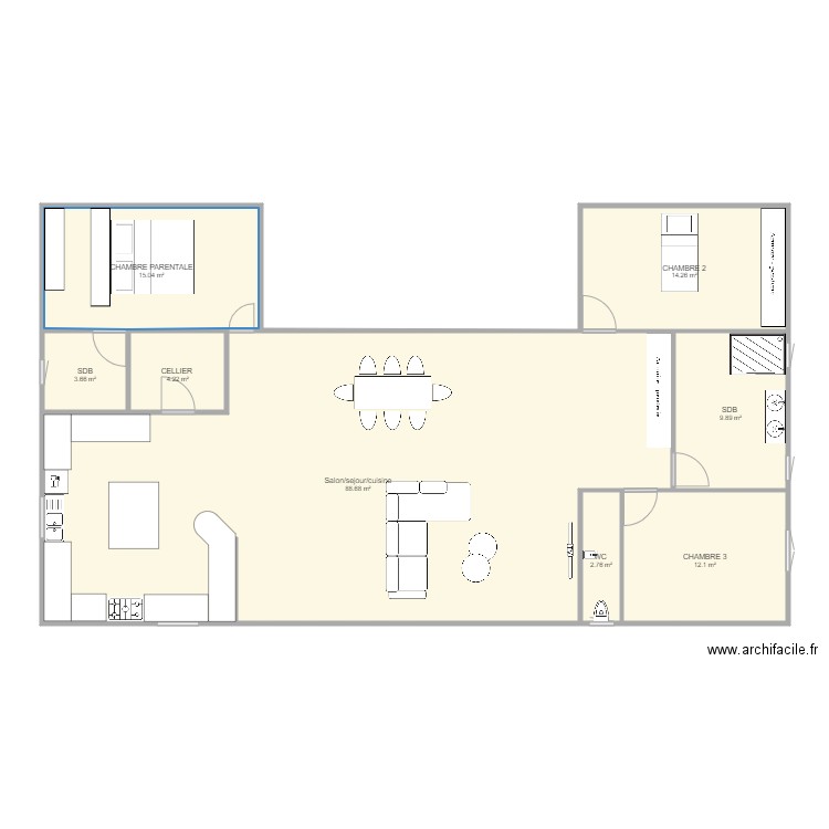 Essai plan maison 1 en U aménagée. Plan de 0 pièce et 0 m2