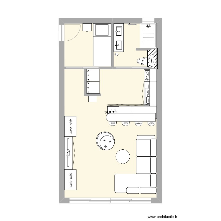 Studio Maison Plan Final V2 aménagé. Plan de 1 pièce et 37 m2
