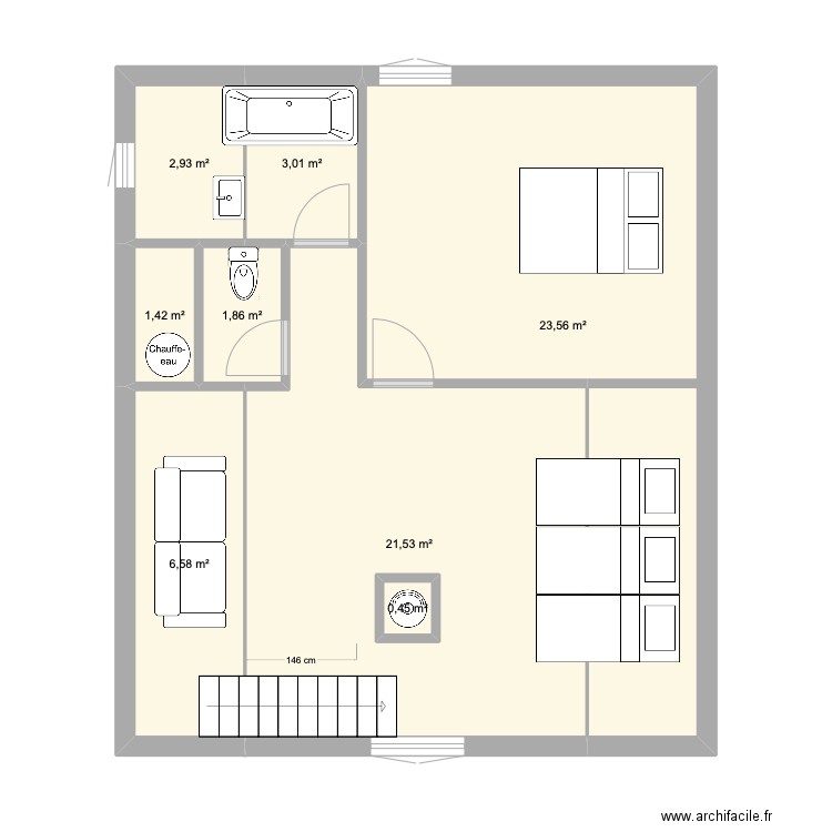 Lit et Mixe Etage Final. Plan de 8 pièces et 62 m2