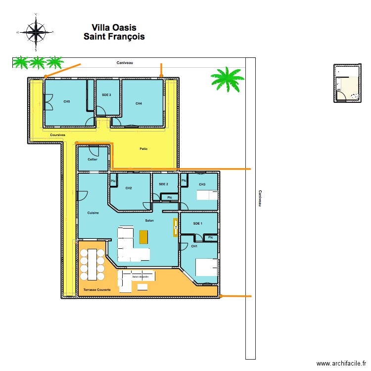 Maison Guadeloupe Evacuation EP. Plan de 18 pièces et 244 m2
