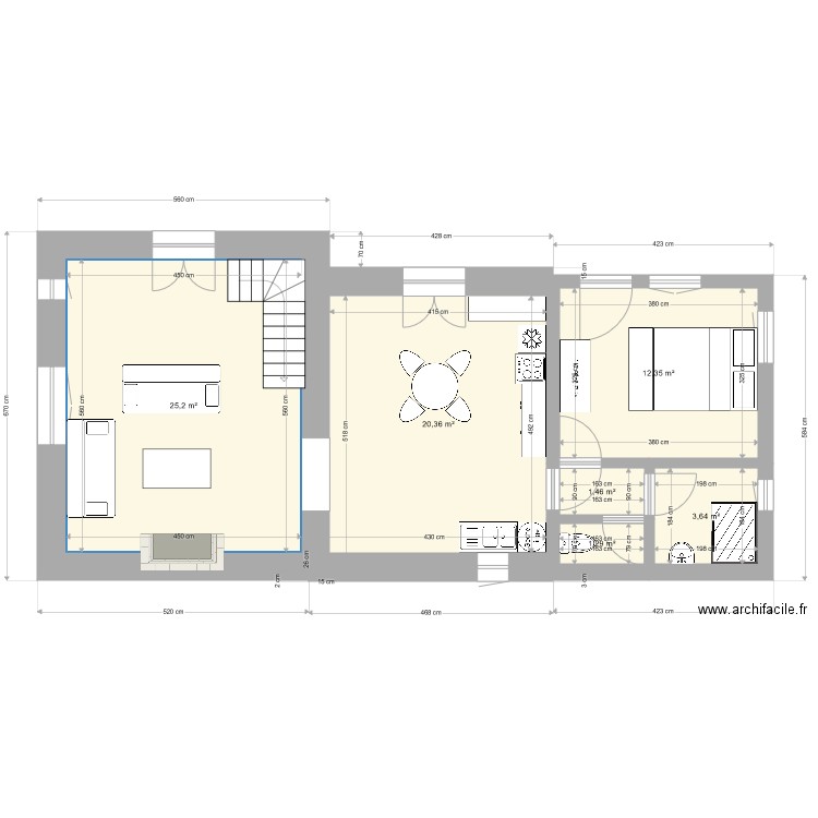 com4. Plan de 6 pièces et 64 m2