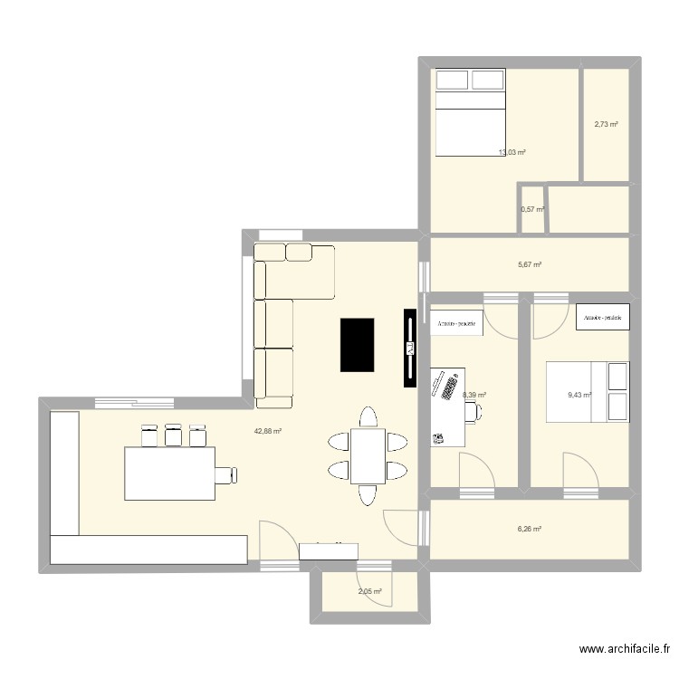 PRUNELLO. Plan de 9 pièces et 91 m2