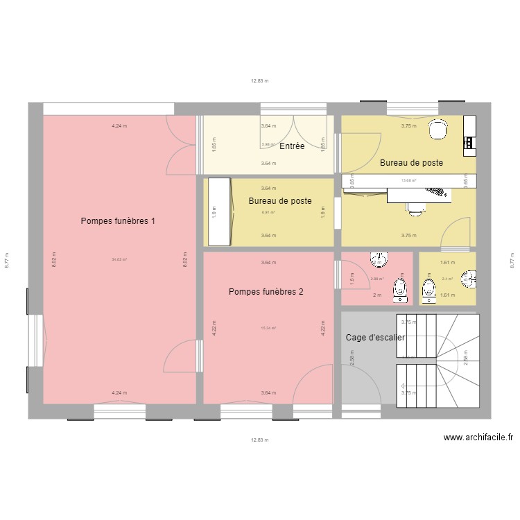 Mairie Poste Illtal RDC projet. Plan de 8 pièces et 91 m2