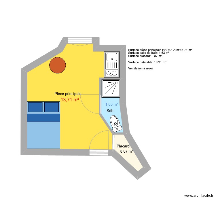 Dérogation 6 Marmontel. Plan de 3 pièces et 16 m2