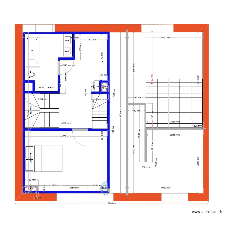 poutrelle hourdis. Plan de 6 pièces et 115 m2