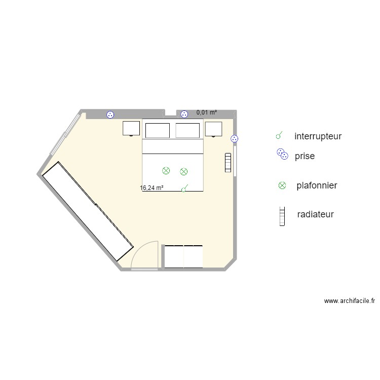 chambrenicole1. Plan de 2 pièces et 16 m2