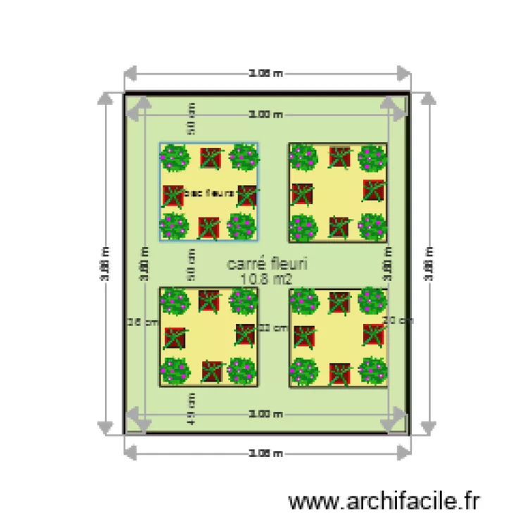 carr&eacute; fleuri. Plan de 