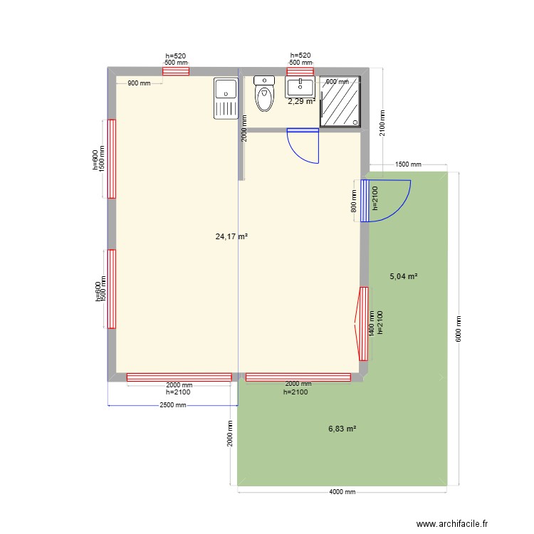 новый крым 2122. Plan de 4 pièces et 38 m2