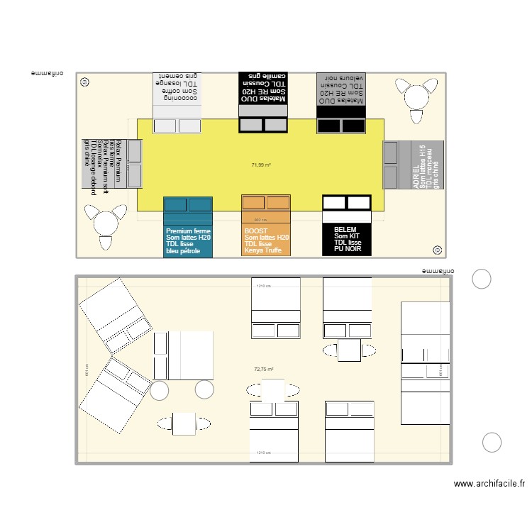 plan Tours - 76m². Plan de 2 pièces et 145 m2