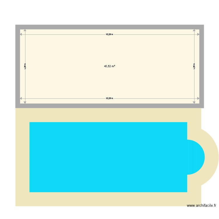 plan de piscine. Plan de 1 pièce et 44 m2