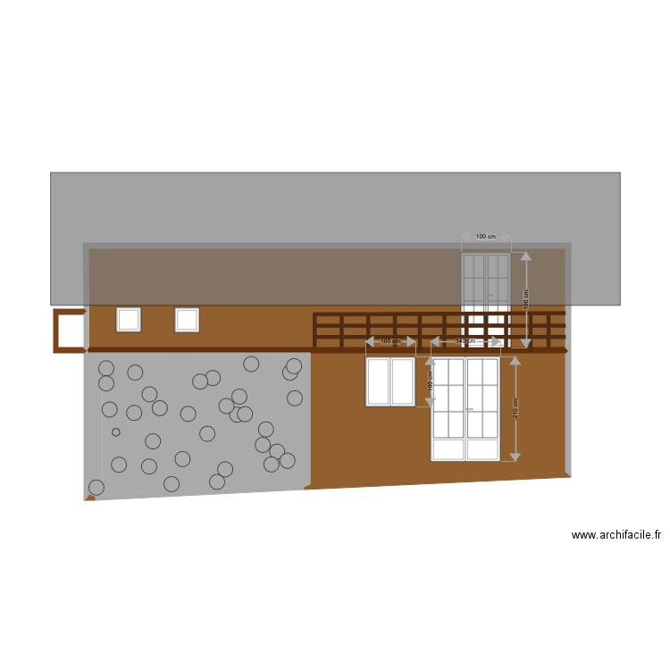 façade sud. Plan de 4 pièces et 42 m2