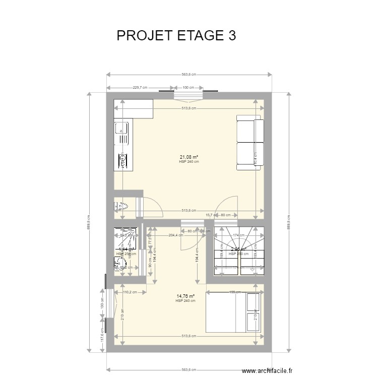 PROJET ETAGE 3. Plan de 4 pièces et 40 m2