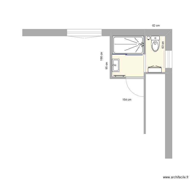 cathala salle de bain. Plan de 2 pièces et 4 m2