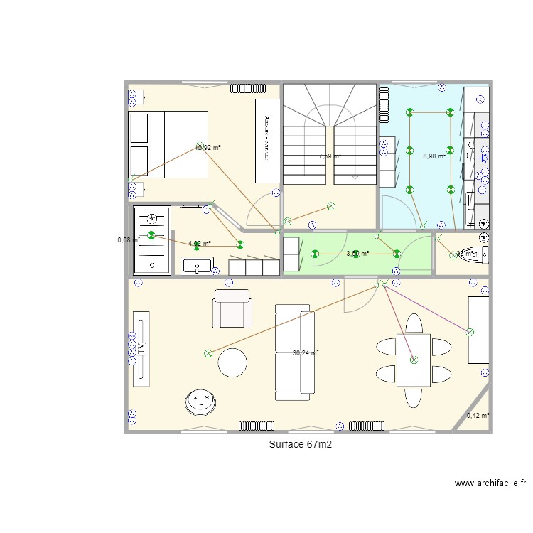 Dubessay 1er new. Plan de 9 pièces et 68 m2