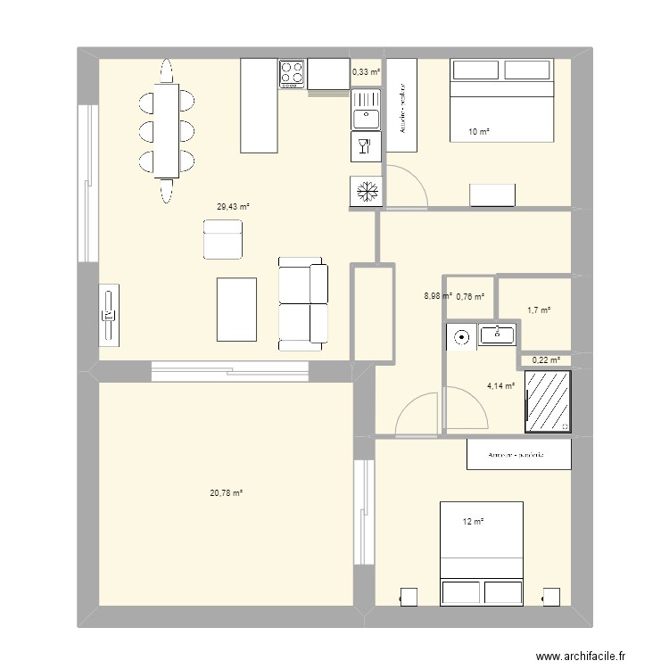 appart MLF. Plan de 10 pièces et 88 m2