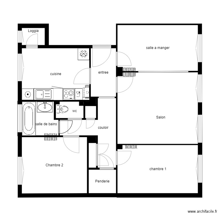 meuniers1. Plan de 20 pièces et 68 m2