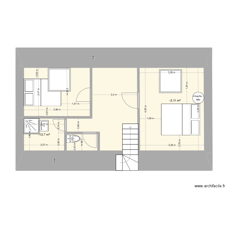 Quiberon comble 1. Plan de 2 pièces et 21 m2