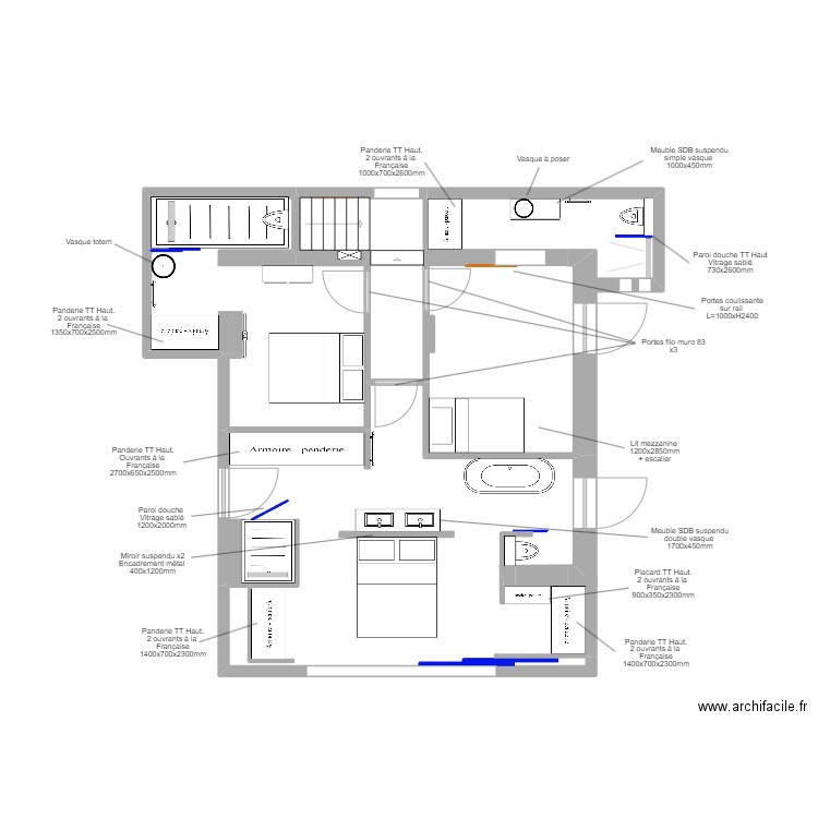 Roc Mer RDC - Agencement. Plan de 1 pièce et 14 m2