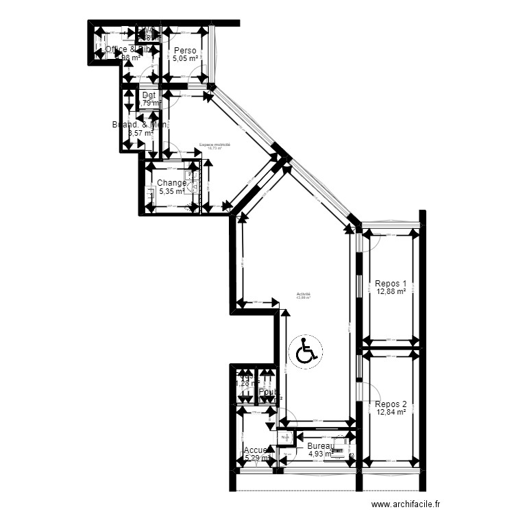 92 Nanterre 118 Salvador Projet JORDAN V ArL Mur Porteur. Plan de 14 pièces et 120 m2