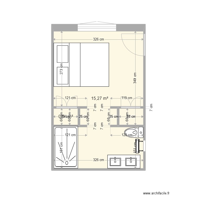 la barasse. Plan de 2 pièces et 16 m2